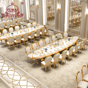 2025 new gorgeous <b>large</b>-sized oval Dinner Table Set with <b>White</b> mdf <b>board</b> top Silver gold star hotel banquet Room Table - Product Image 4