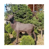Estátua de metal para decoração de jardim, tamanho de vida em aço inoxidável, escultura de cervos em metal, estátua de animais ao ar livre