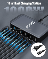 Adaptor Charger Desktop Pengisian Cepat GaN 1000W Multi Port 10-port USB, Pengisi Daya Cepat Laptop dan Tablet 140W