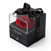 Kotak Perhiasan Akrilik Bunga Abadi Grosir, Hadiah Bunga Mawar Abadi untuk Hari Valentine, Ulang Tahun, Lamaran