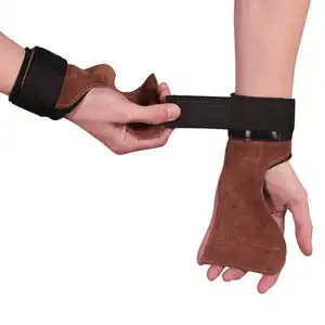 Gym Fitness hand protection antiskid wrist hard pull band leather palm protector weight lifting wrist straps