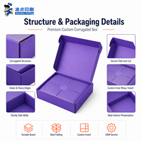 Boîte d'expédition en carton ondulé de luxe recyclé, rigide, à couvercle rabattable, imprimée en quatre couleurs avec logo personnalisé, violet foncé, pour unboxing de marque