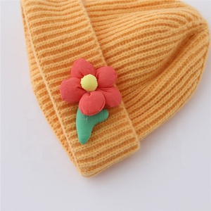 2022 Herfst Winter Effen Kleur Baby Gebreide Hoeden <span class=keywords><strong>Kids</strong></span> Meisjes Jongens Mutsen Caps Warme Zachte Casual Hoed Met Bloem