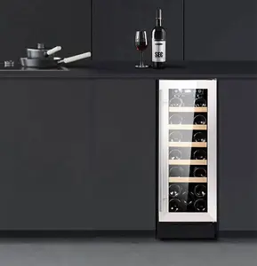 Josoo ODM 33ขวดไวน์และตู้แช่ไวน์แดงและตู้เย็นห้องเก็บไวน์สีดำพร้อมชั้นไม้88L