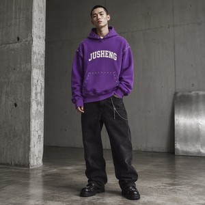 <span class=keywords><strong>Sweat</strong></span>-shirt à capuche surdimensionné pour homme, personnalisé, en coton, style hip-hop, avec rivets et logo brodé, streetwear - Product Image 2