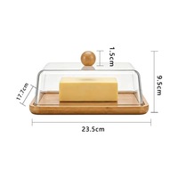 Boîte à beurre en bambou avec couvercle anti-poussière transparent, motif végétal, boîte de rangement pour fromage et beurre, couteau et cuillère, conteneur alimentaire écologique pour la cuisine