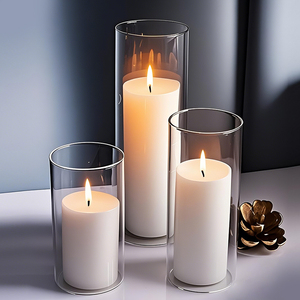 Candele a Colonna Bianche con Vasi a Cilindro in <span class=keywords><strong>Vetro</strong></span> Trasparente <span class=keywords><strong>Portacandele</strong></span> a Uragano per Centrotavola e Decorazioni Nuziali - Product Image 4