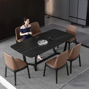 现代家具白灰木石石板顶餐桌套装，带4/6椅子，用于餐厅家具
