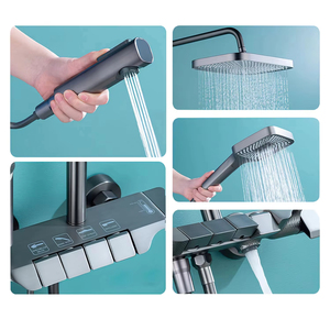 FEIDU - Juego de Ducha de Latón Personalizado para Baño, Diseño de <span class=keywords><strong>Portaaviones</strong></span>, Cuatro Teclas Tipo Piano, Acabado Cromado, Montaje en Pared, Válvula de Cerámica - Product Image 3