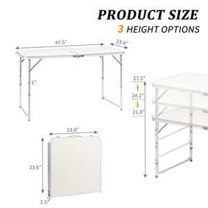 Mesa Plegable Db de 3, 4 y 6 Pies, de Plástico, para Exteriores, Camping, Picnic, Comedor, con Asas, Diseño de Trípode con Bloqueo, Estilo Minimalista - Product Image 4
