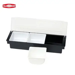 3/4/5/6 Compartments Transparent PC Ice Cooled Bar Snack Fruit Caddy Condiment Container Box Chilled Garnish Tray With Lid