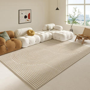 Tapis rectangulaire rayé en fibre de polyester couleur crème pour salon, chambre et bureau - Product Image 2