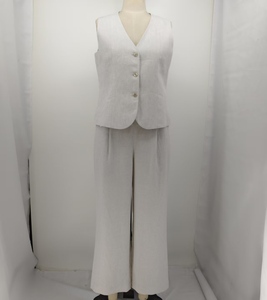 Conjunto Casual de Dos Piezas para Mujer ALBBSUIT002, 100% Lino, Chaleco sin Mangas + Pantalones Anchos, Transpirable, Cómodo y Discreto - Product Image 2