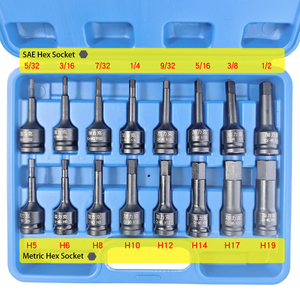 Kit di chiavi a bussola esagonali a doppio sistema da 1/2 pollice, 16 pezzi, 8 metriche H5 H19 e 8 SAE 5/32 1/2 78mm per riparazioni automobilistiche e industriali globali - Product Image 2