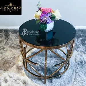 Modern round black glass top stainless steel gold coffee table Living Room modern movable round glass center coffee table