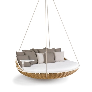 Lit suspendu d'extérieur double, canapé-lit moderne, mobilier <span class=keywords><strong>de</strong></span> jardin pour adulte, lit suspendu rond en rotin et corde pour véranda - Product Image 1