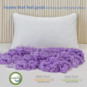 Almohadas de espuma viscoelástica trituradas de lavanda púrpura para personas que duermen de lado y de espalda Almohada de gel ajustable con cubierta extraíble