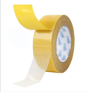 Gran oferta, papel amarillo resistente, cinta a base de tela de doble cara, cinta de costura para alfombras para suelos de madera dura