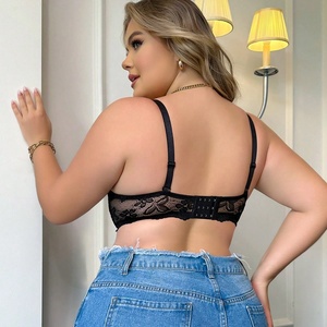 Vente en Gros Chaude Sexy Noir Floral Grande Taille Lifting des Seins Soutien-Gorge pour Femmes avec Armatures - Product Image 5
