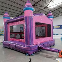 Château de videur sautant gonflable compact rose et violet irisé pour enfants maison de jeu intérieure pour les fêtes de parc de trampoline de jardin