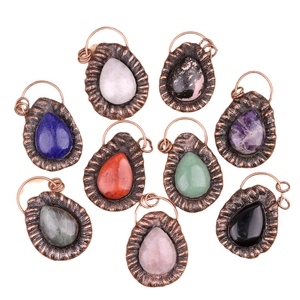 Colgante de Cristal en Forma de Lágrima con Envoltura de Cobre, Estilo Retro Espiritual, <span class=keywords><strong>Amuleto</strong></span> de Piedra Natural para Sanación y Uso en Altar - Product Image 1