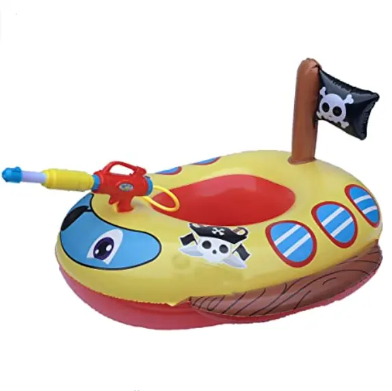 Flutuador inflável para piscina de barco, grande verão, pirata, agachamento para crianças com pistola embutida, passeio inflável, para crianças de 3-7 anos
