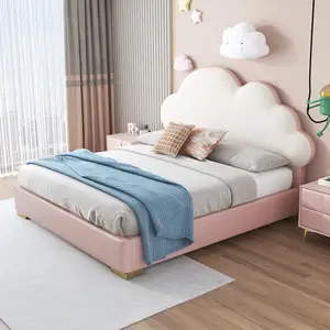 현대 어린이 침대 단단한 나무 퀸 킹 사이즈 이층 침대 조명 유아 덮개를 씌운 침실 가구 아기 침대 침실 세트