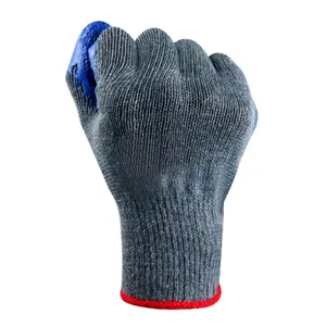 GR4003 10 Gauge Gray Cotton Yarn Liner Blue Rubber Latex Wrinkle Coated Safety Protective Work Gloves Non-slip Corrugated Finish