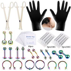 Set di 42 Pezzi Kit di Strumenti per <span class=keywords><strong>Piercing</strong></span> con Aghi a Morsetto per Lingua, Sopracciglia, Naso, <span class=keywords><strong>Ombelico</strong></span>, Orecchie e Gioielli per Body <span class=keywords><strong>Piercing</strong></span> - Product Image 2