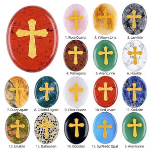 <span class=keywords><strong>Pierre</strong></span> de méditation ovale en cristal naturel gravée en forme de croix, <span class=keywords><strong>pierre</strong></span> de guérison chrétienne, cadeau religieux - Product Image 6