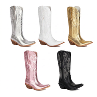 CHENO OEM Bottes de cowgirl vintage métalliques roses faites à la main avec logo personnalisé pour femme, style western, vente en gros pour fabricants