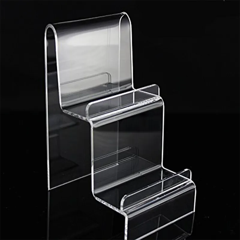 2-Tier Acrílico Carteira Display Rack Lucite Bolsa Bolsa Exibição Passo Forma Display Stand para Jóias Produtos Digitais