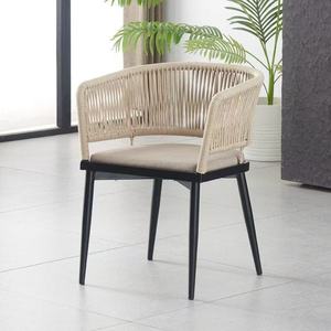Breathable Rope Weave Armchair With <strong>Padded</strong> <strong>Seat</strong> Sturdy Metal Frame <strong>for</strong> Dining Room - Product Image 6