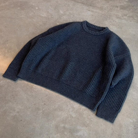 Pull en laine à manches longues surdimensionné avec logo personnalisé, tricoté, col rond, pull en coton pour homme
