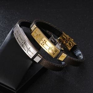 Bracciale da Uomo in Acciaio Inossidabile e Pelle, Bracciali Avvolgenti alla Moda, Bracciali in Pelle Intrecciata, Gioielli Raffinati - Product Image 4