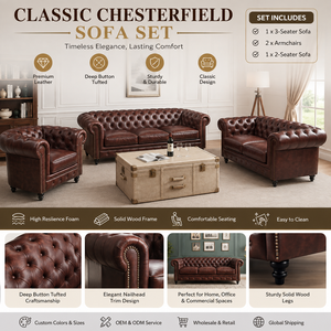Ensemble de mobilier de bar à cigares vintage en <span class=keywords><strong>cuir</strong></span> capitonné, comprenant un canapé <span class=keywords><strong>Chesterfield</strong></span>, un causeuse, des fauteuils et une table basse coffre pour club - Product Image 2