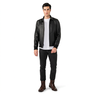 100% Top High Quality Comfortable Breathable Men Black Cow Skin Leather Vintage Jacket Pockets Autumn <b>Warm</b> Long Sleeve Stand - Product Image 1