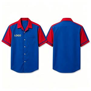 เสื้อโบว์ลิ่งแขนสั้นสีบล็อกแบบกำหนดเองสำหรับผู้ชาย พร้อมโลโก้สั่งทำ ปิดกระดุม คอปกแคมป์  มีกระเป๋าเสื้อที่อก - Product Image 3