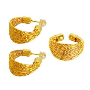 Juego de pendientes de aro dorados de lujo de varias capas para mujer, joyería de fiesta, diseño de líneas circulares, apertura no ajustable - Product Image 5