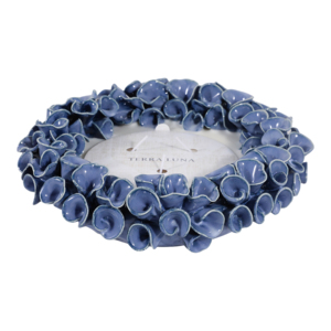 Portacandele in Ceramica Terra Luna con Bordo Floreale Blu, Decorazione per la Casa - Product Image 1