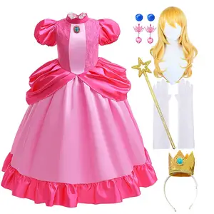 2023 pembe şeftali prenses Cosplay kostüm çocuklar için kız yarışmasında kız prenses elbise