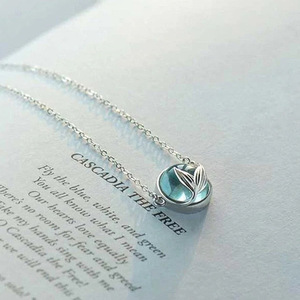 Collana con Ciondolo a Coda di Sirena per Donne, Catena Classica in Rame con Sfera, Gioiello Moda Blu per la Clavicola - Product Image 4