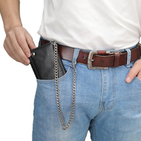 Portefeuille de motard en cuir véritable noir pour hommes pochette vintage à trois volets sac à main avec boucle porte-monnaie original à chaîne longue pour motards pour hommes