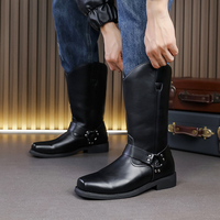 Bottes Western mi-mollet à bout carré pour homme, taille 38-46, en similicuir, à enfiler, avec boucle décorative