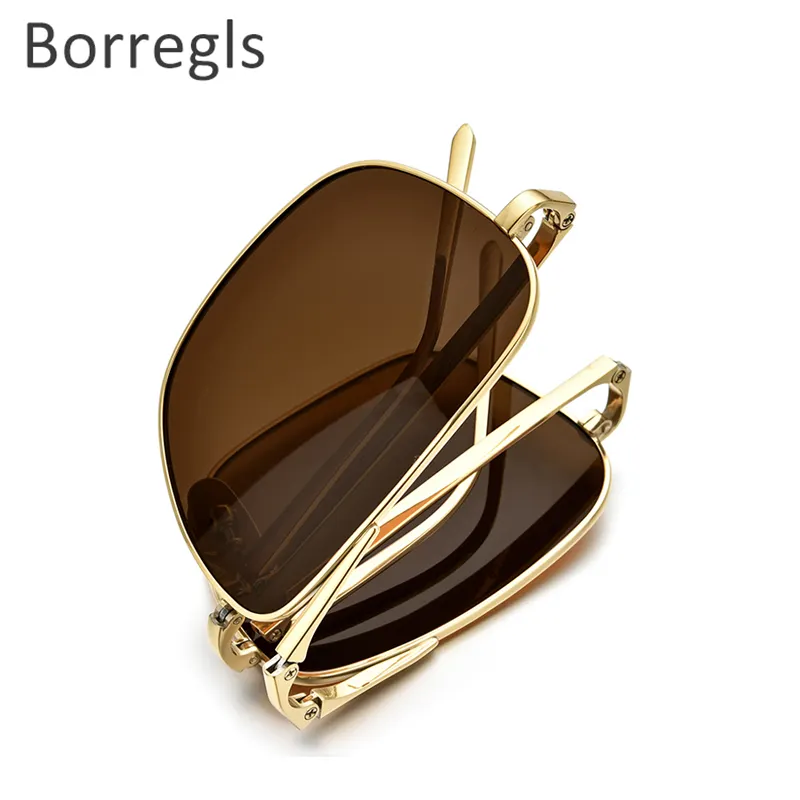 Borregls Pure แว่นตากันแดดโพลาไรซ์ไทเทเนียมของผู้ชาย,แว่นตากันแดดทรงสี่เหลี่ยมแบบพับได้เฉดสีผู้ชายใหม่ปี2019 1839