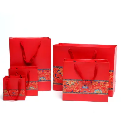 중국 스타일 포장 레드 축제 아트 종이 가방 감사 선물 가방 선물 가방 가족 및 아내