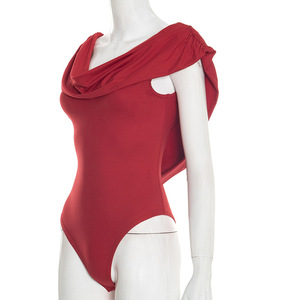 Viviblook Q26BS002 Primavera Nueva Llegada Body de Mujer de Color Sólido Sexy Plisado Ajustado con Hombros Caídos - Product Image 4