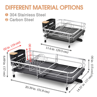 Support de rangement pour ustensiles de cuisine extensible et pliable avec plateau d'évacuation d'eau pour l'organisation de la vaisselle et du bol