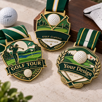 Médaille de golf personnalisée en gros, trophée de récompense en métal haut de gamme pour événements d'entreprise, avec logo personnalisé, ruban et emballage de luxe