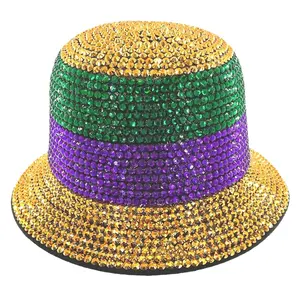 Topi Bucket Studded Mardi Gras Kristal Berlian Imitasi Bling Mewah
